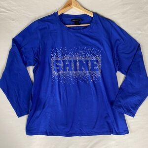 Ashley Stewart Cobalt Blue Rhinestone 'SHINE' Graphic Tee